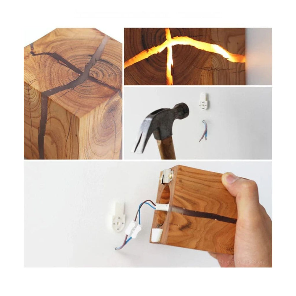 Lampe Murale Cube en Résine et Bois