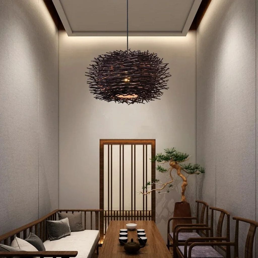 Japanische Rattan Suspendierte Lampe